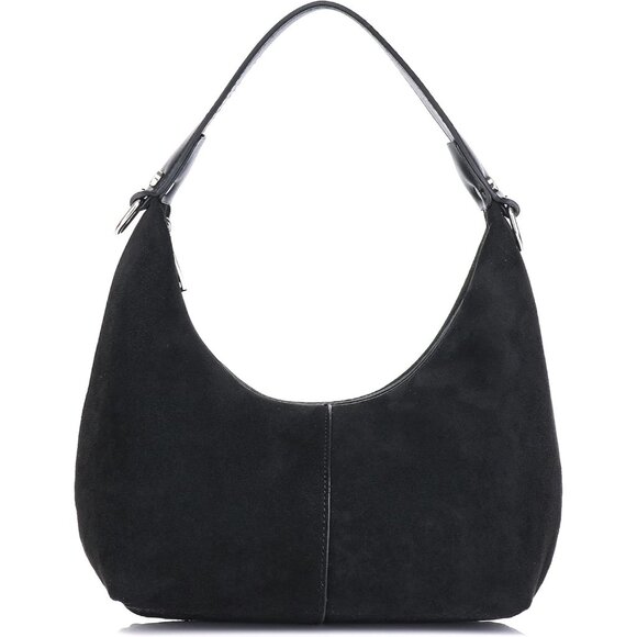 Chic Black Vegan Leather Crescent Hobo Shoulder Bag for Women with Detachable St - Picture 1 of 7
